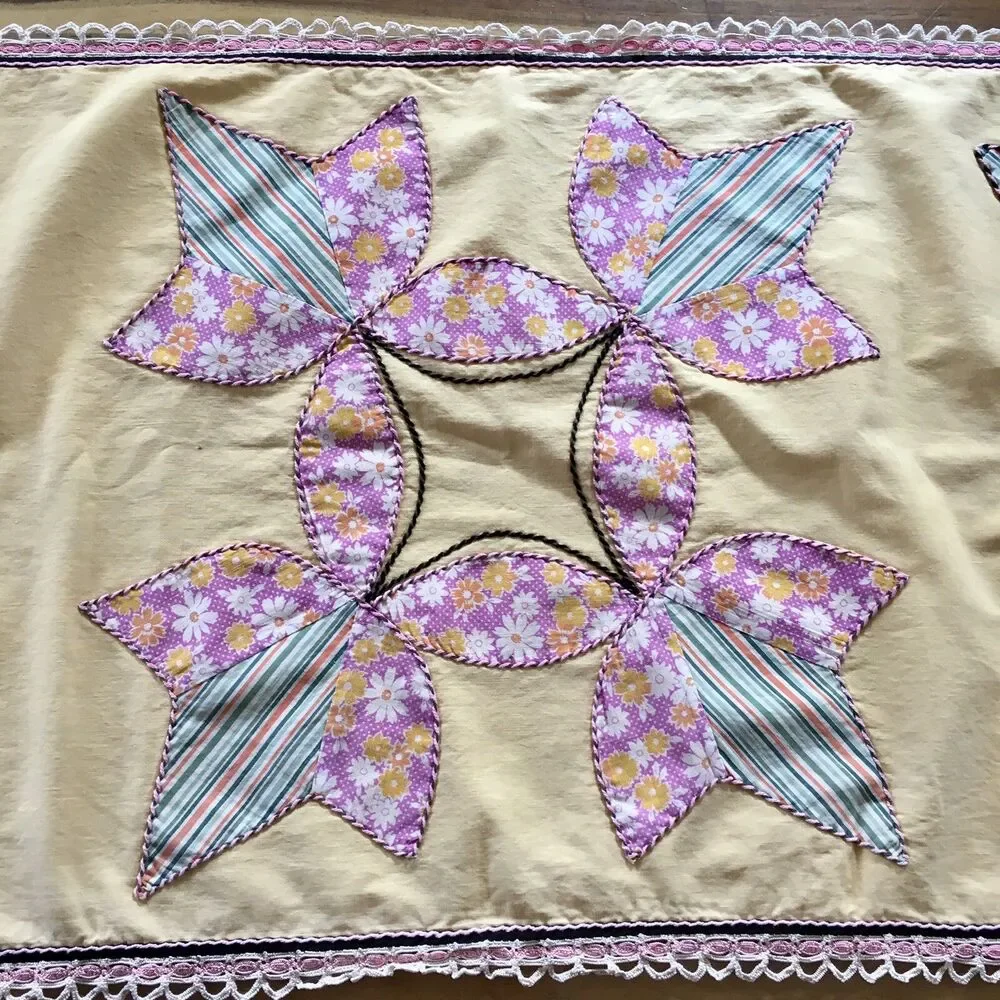 Appliqué Antique Dresser Scarf/Table Runner large yellow  Homemade